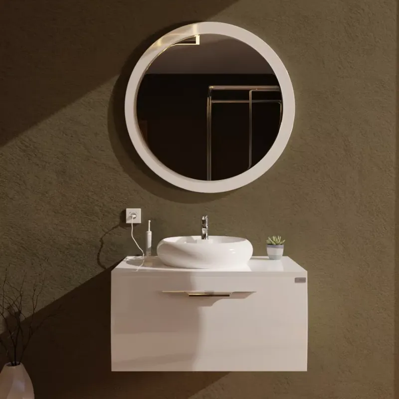 Azonnal elérhető | TMP MOON fürdőszobai tükör 80 cm - fehér keret - kerek