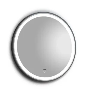 TMP IRON fürdőszoba tükör - FEKETE keret - kerek - LED világítással - érintésmentes kapcsoló - 90 cm - Kedvezmény