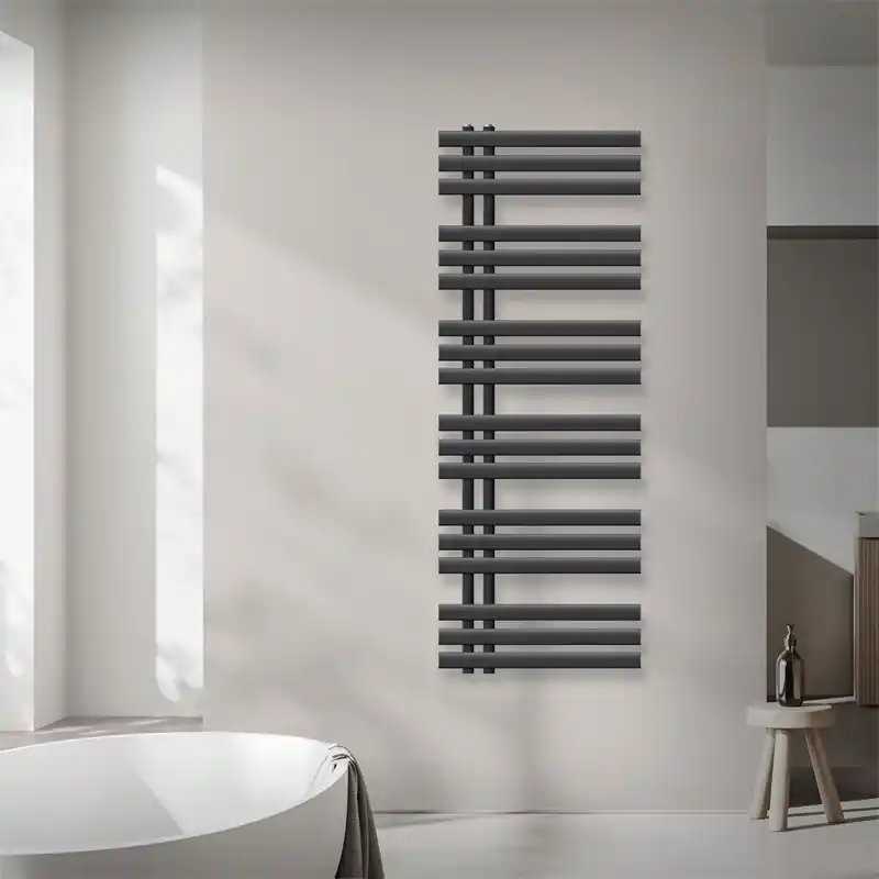 Biztonságos vásárlás - Modern radiátor 500x1400 mm antracit színben, különleges formatervezés, stílusos megjelenés 467W teljesítmény