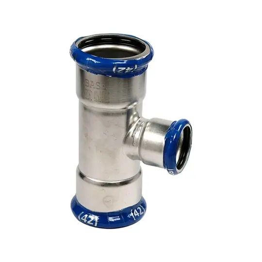Biztonságos fizetés - BASE PRESS-M rozsdamentes acél T-idom, szűkített, 42 - 28 - 42 mm, 1.4404 - 316L